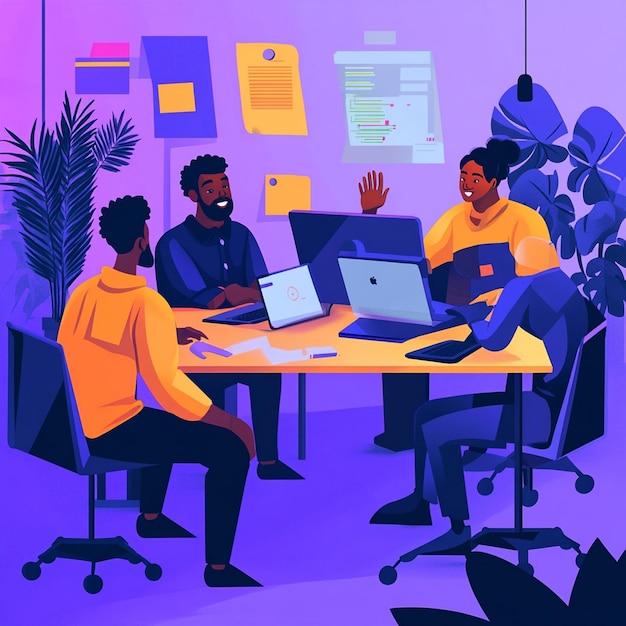 a vibrant illustration depicting a black male team entrepreneur