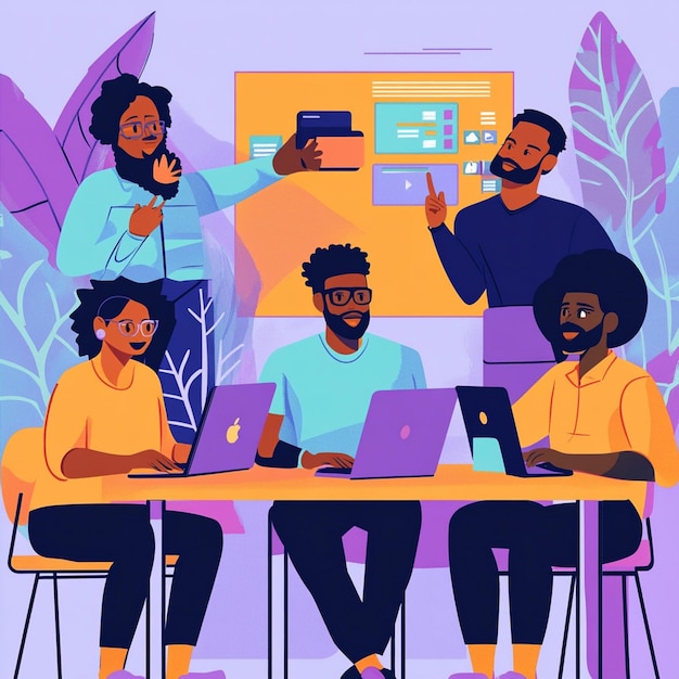 a vibrant illustration depicting a black male team entrepreneur