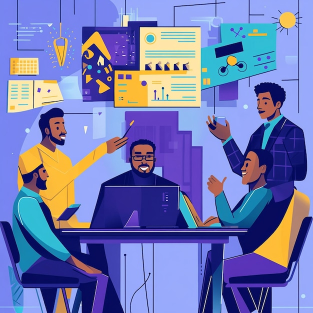 a vibrant illustration depicting a black male team entrepreneur