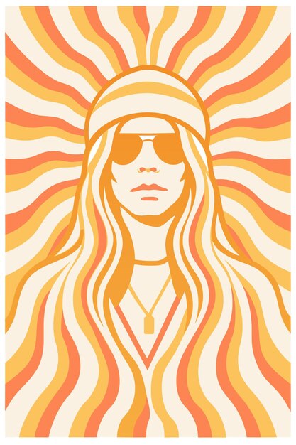 Vibrant illustration emulating a 70s disco vibe with a stylized hippie character