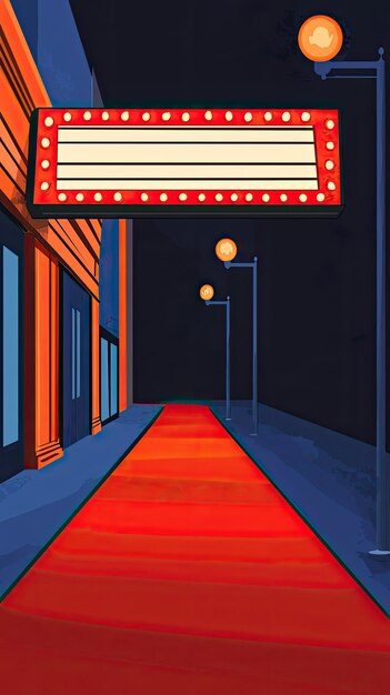 Photo a vibrant illustration of historic theater with red carpet and marquee lights