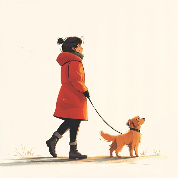 Photo vibrant illustration of a person walking their dog