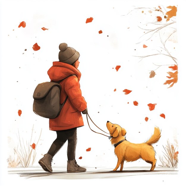 Photo vibrant illustration of a person walking their dog