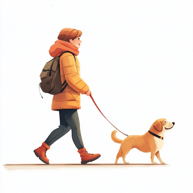 Photo vibrant illustration of a person walking their dog