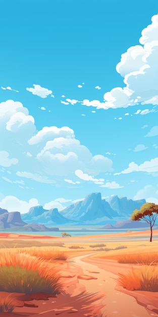 Vibrant Illustration Of Plateau With Sunny Blue Sky