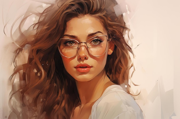 Vibrant illustration of a stylish girl with glasses showcasing a beautiful face