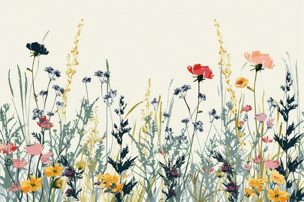 Photo a vibrant illustration of wildflowers blooming in a summer meadow perfect for natural product packaging and farmers market branding generative ai