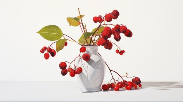 Vibrant Illustrations Of Red Berries In A White Vase