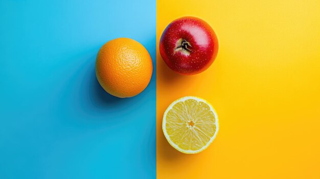 Photo vibrant image of fruit on splitcolor background