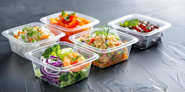 Photo vibrant image promoting delivery of healthy premade meals in plastic containers concept healthy eating meal delivery plastic containers vibrant colors nutritious meals