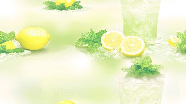 Photo a vibrant image of a tall glass filled with a bright lemonbased drink garnished with fresh