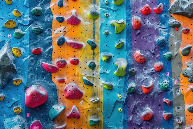 Vibrant Indoor Rock Climbing Wall with Colorful Holds