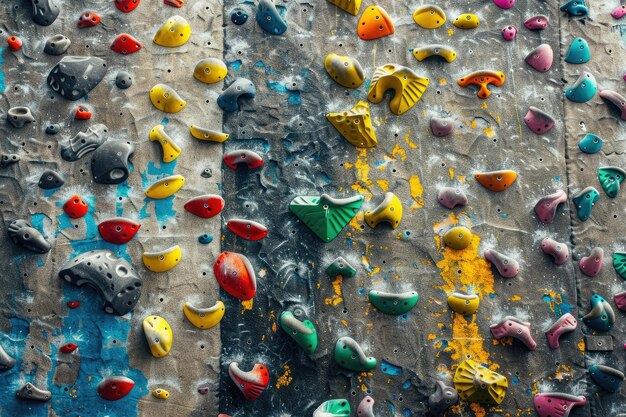 Vibrant Indoor Rock Climbing Wall with Colorful Holds