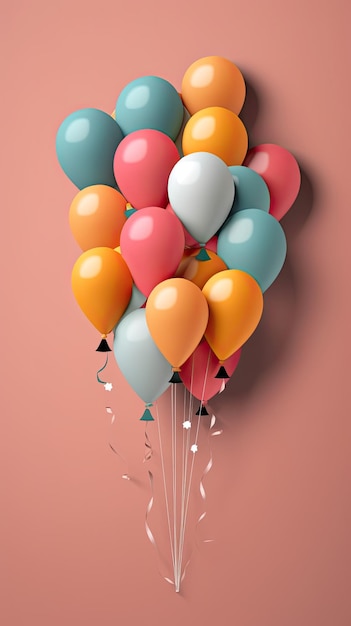 Vibrant inflatable balloons radiant glow festive birthday interior against a light pink backdrop