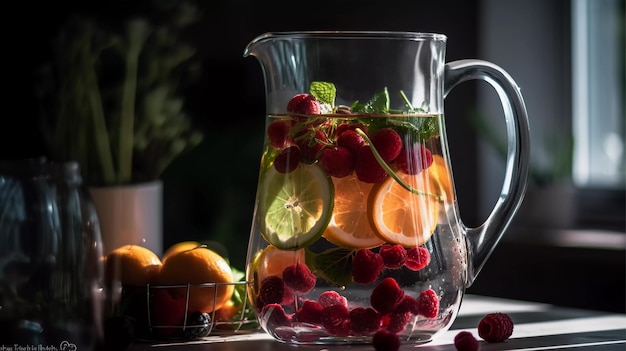 Vibrant Infused Waters nutrientpacked fruits vegetables and herbs submerged Generative Ai