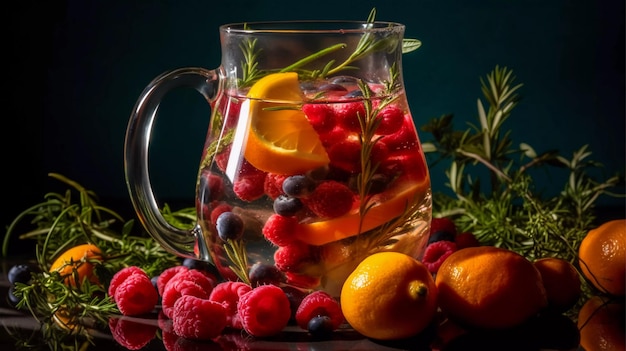 Vibrant Infused Waters nutrientpacked fruits vegetables and herbs submerged Generative Ai