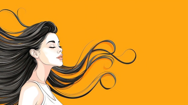 Photo a vibrant ink illustration of a young woman hair dancing in the wind