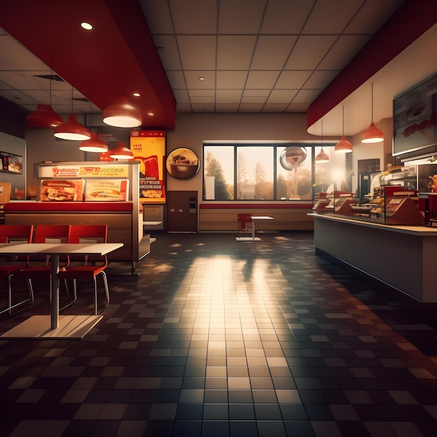 Vibrant interior of fastfood eatery Generative AI