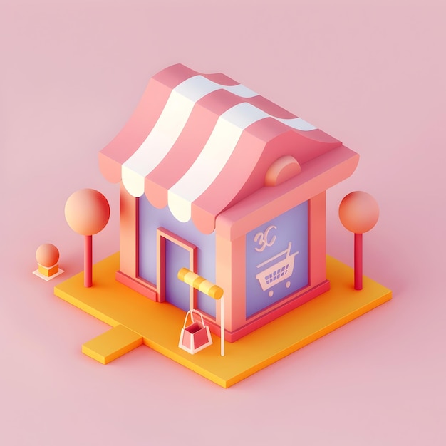 Photo vibrant isometric retail marketplace icon with pixel art style and modern design