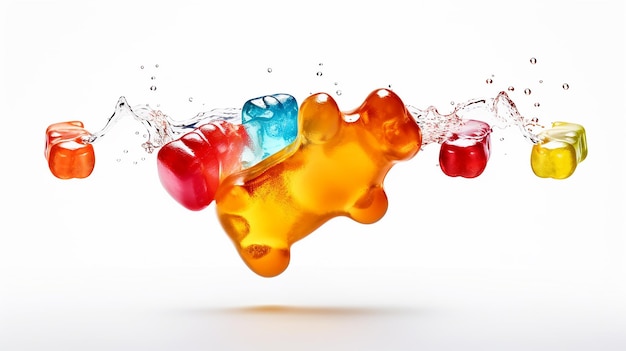 Vibrant Jelly Gummy Bear Falling Isolated Background