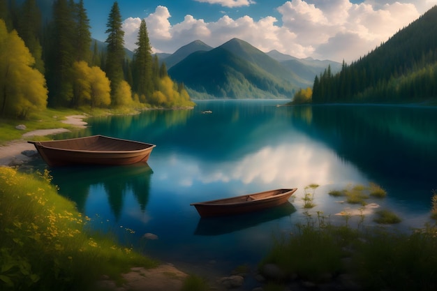 Photo vibrant and joyful lakeside scene picturesque lakes and rivers generated ai