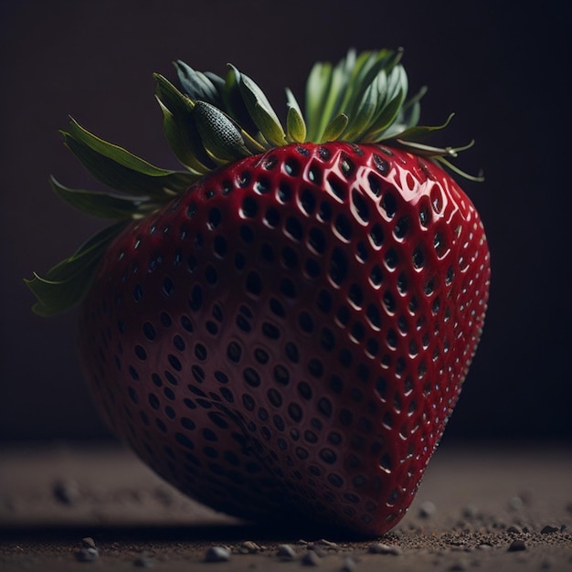 A vibrant juicy strawberry glistening in the summer sun