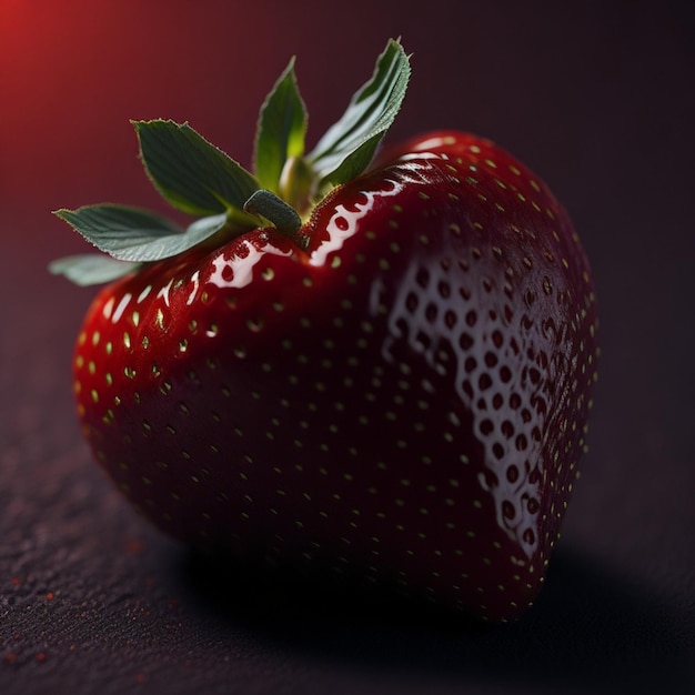 A vibrant juicy strawberry glistening in the summer sun