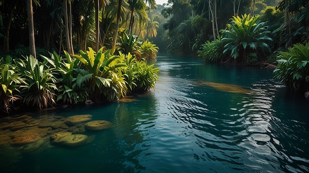 Photo vibrant jungle river scene