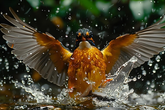 Vibrant Kingfisher in Motion Dramatic Splash of Water and Light Perfect for Nature and Wildlife Photography