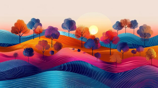 Photo vibrant landscape with colorful trees