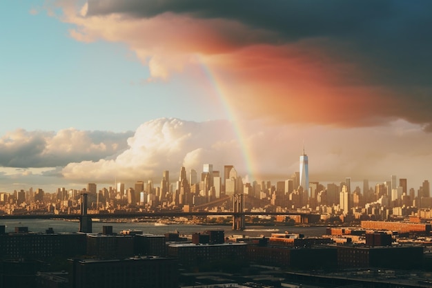 Vibrant landscape with the rainbow