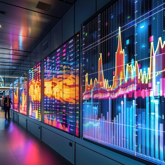 Vibrant LED display showcasing realtime stock market charts in a hightech environment aar 64 Job ID 16f265f1b45d407092683b4f7a25b0a5