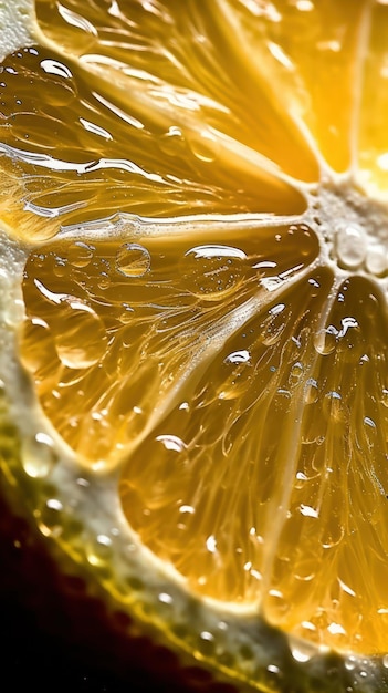 Vibrant Lemon Slice CloseUp with Extreme Macro AI Generated