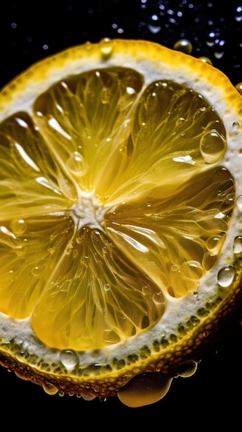 Vibrant Lemon Slice with Extreme Macro CloseUp AI Generated