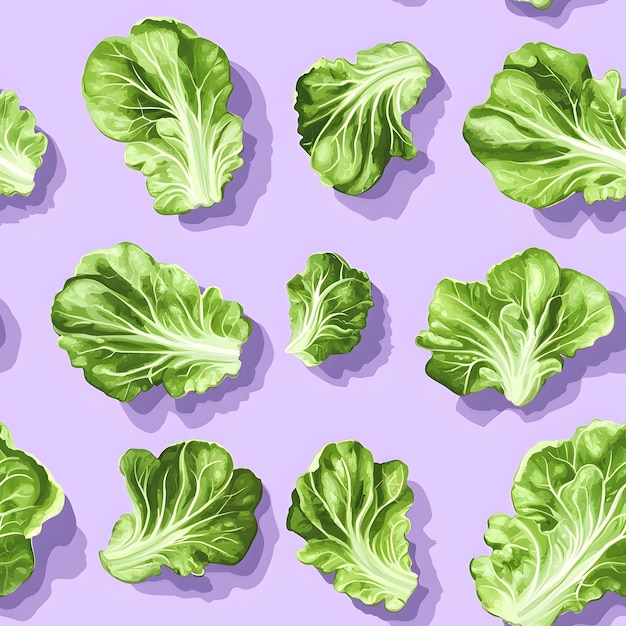 Photo vibrant of lettuce leaves on serene lavender pastel background for seamless pattern design