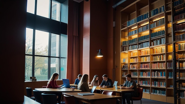 Photo a vibrant library with students studying