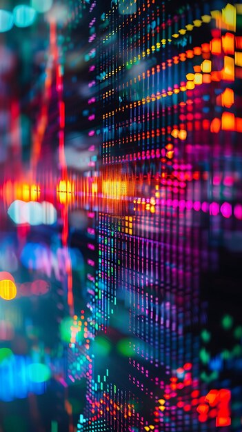 Vibrant light matrices illustrating stock market fluctuations worldwide