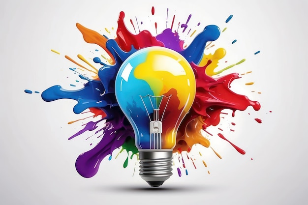 A vibrant lightbulb with a colorful paint splash symbolizes creativity innovation and bright ideas