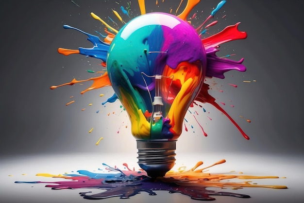 A vibrant lightbulb with colorful paint splashes symbolizes creativity and innovative ideas