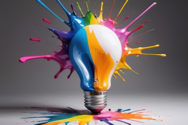 A vibrant lightbulb with splashes of colorful paint symbolizing creativity and innovation