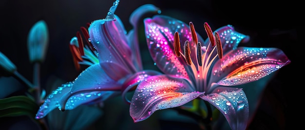 Vibrant Lily Flower Glowing with Neon Light