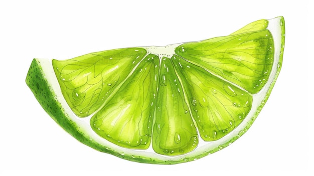 A vibrant lime wedge illustration handdrawn and isolated on a clean white background perfect