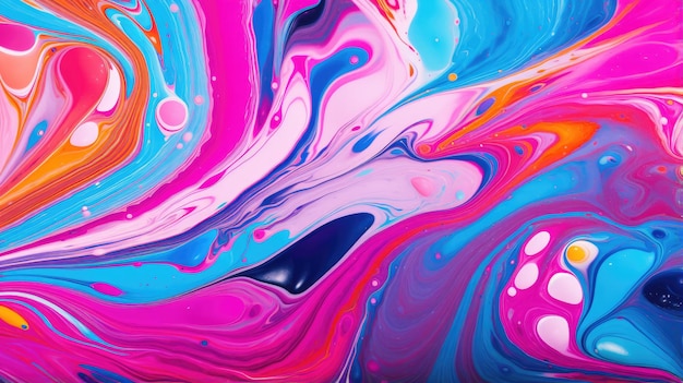 A vibrant liquid marbling paint texture background with energetic splashes of color