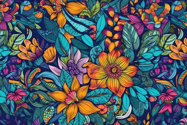 Vibrant and lively floral background filled with an abundance of colorful flowers Generative AI