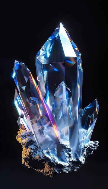 A vibrant luminescent crystal against Black Background