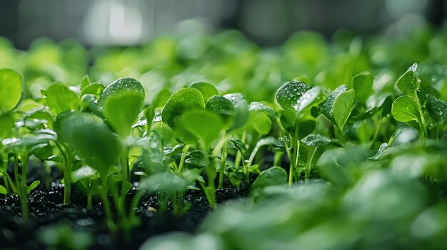 Photo vibrant lush green plants in a thriving sustainable organic farm under an eco friendly sky