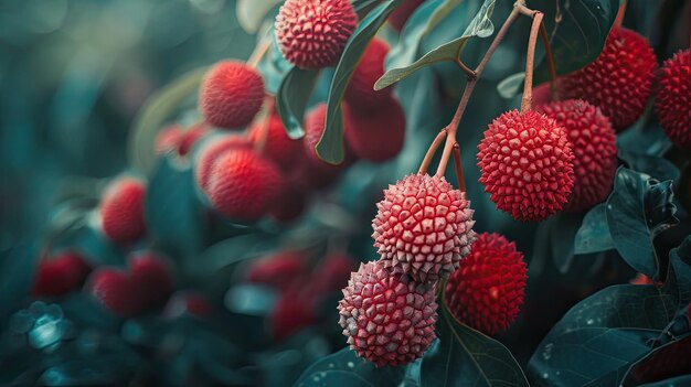 Vibrant lychee fruits on branch