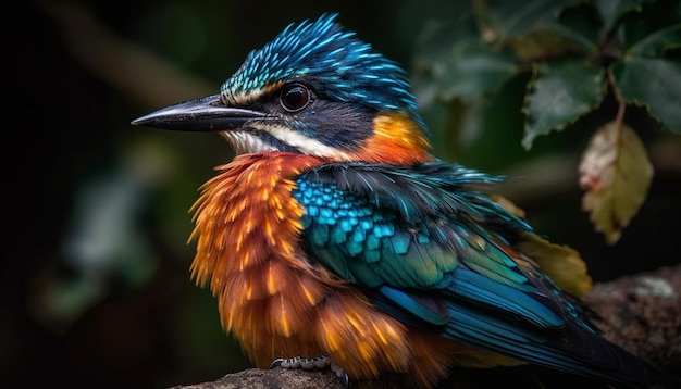 Vibrant macaw perched on branch eyeing camera generated by AI