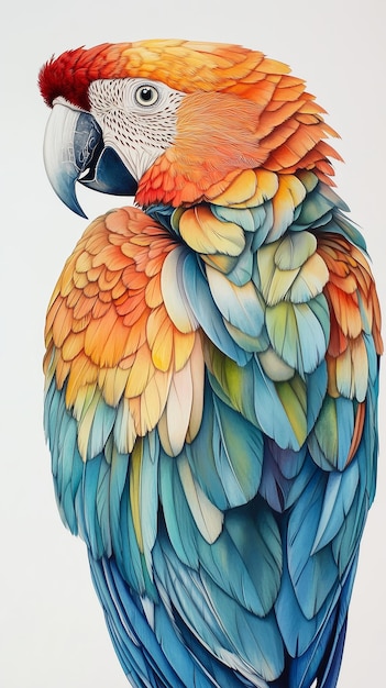 Photo vibrant macaw perched gracefully showcasing stunning feathers in an artistic rendition