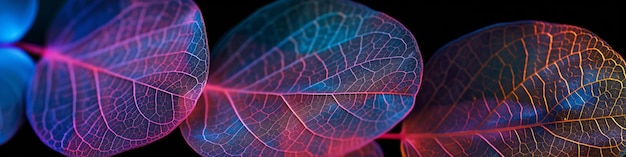 Photo vibrant macro closeup of colorful leaves with detailed veins and neon lighting